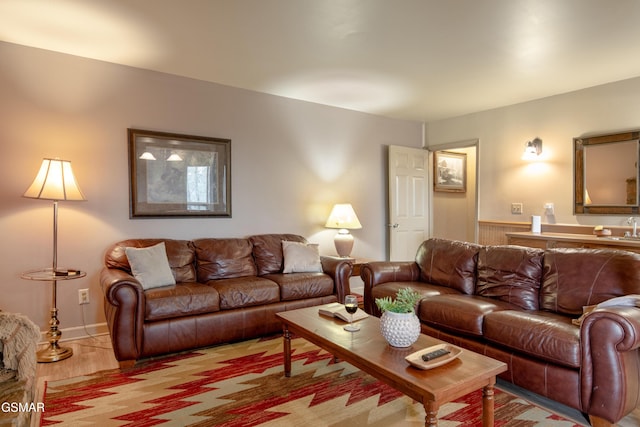 living room with light wood-type flooring