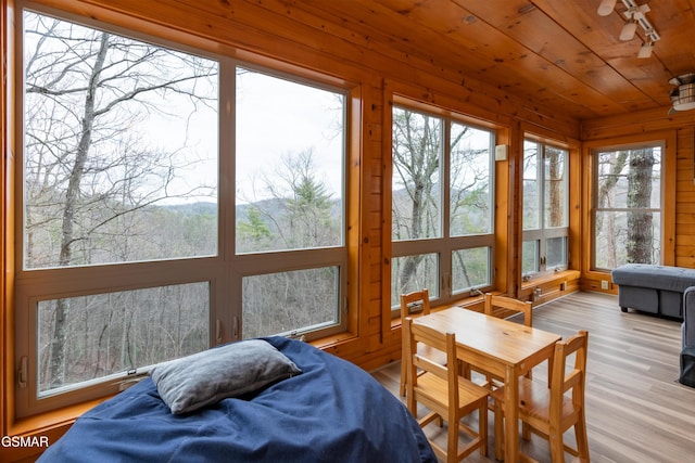 sunroom featuring wood ceiling