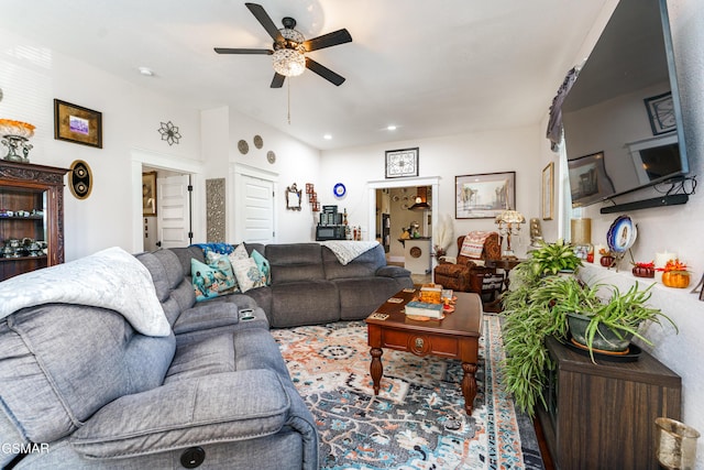 living room with ceiling fan