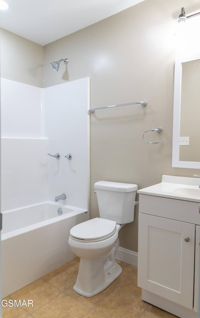 full bathroom featuring shower / bathtub combination, vanity, toilet, and tile patterned flooring