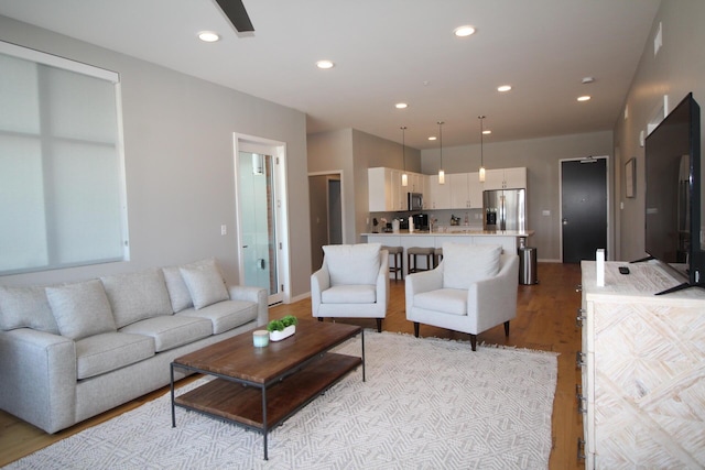 living room featuring light wood-type flooring