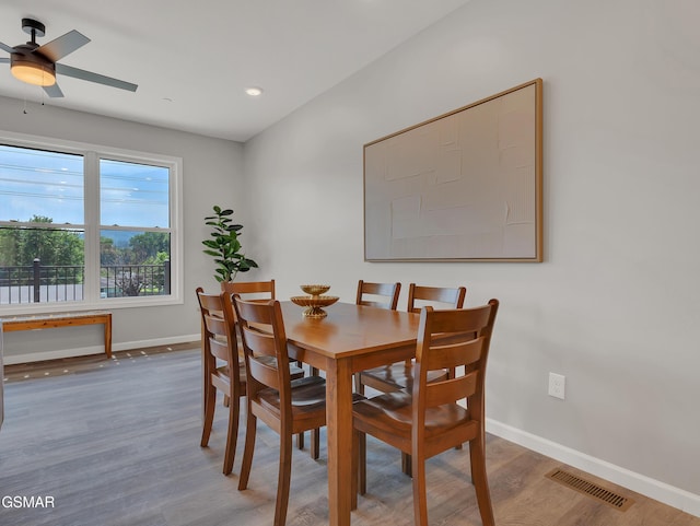 3141 Teaster Ln Unit 2, Pigeon Forge, TN 37863 - dining space with wood finished floors, a ceiling fan, and recessed lighting