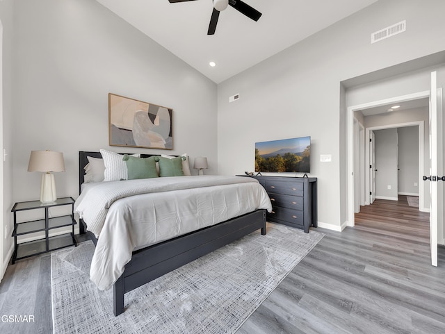 3141 Teaster Ln Unit 2, Pigeon Forge, TN 37863 - bedroom with light wood-style flooring, recessed lighting, ceiling fan, and high vaulted ceiling