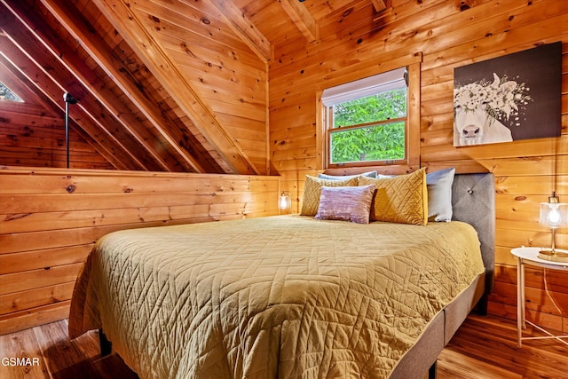 308 Brown Wren Way, Gatlinburg, TN 37738 - bedroom with wood ceiling, hardwood / wood-style flooring, and wood walls