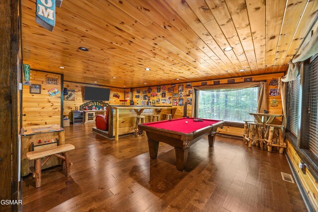 2313 Bogle Spring Loop, Sevierville, TN 37862 - playroom featuring hardwood / wood-style floors, wood ceiling, billiards, recessed lighting, and bar area