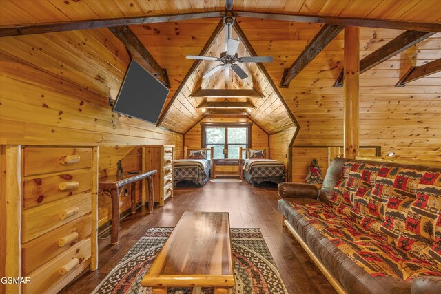 2313 Bogle Spring Loop, Sevierville, TN 37862 - bedroom with wood walls, wood ceiling, and dark wood-style flooring