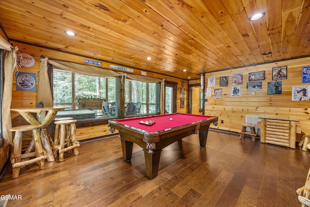 2313 Bogle Spring Loop, Sevierville, TN 37862 - playroom featuring wooden walls, billiards table, wood ceiling, wood-type flooring, and recessed lighting