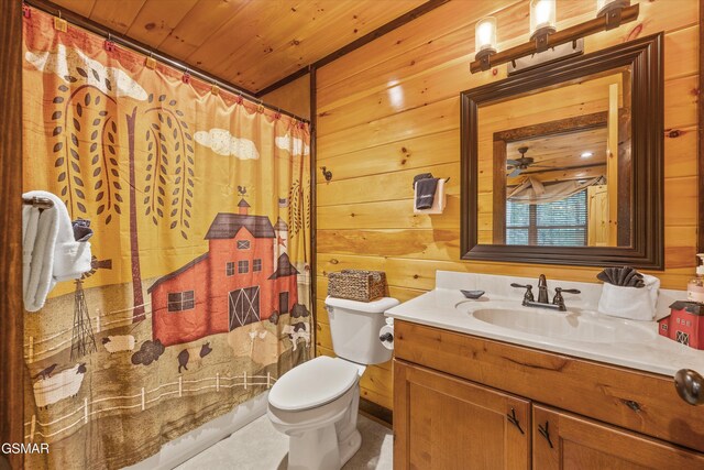 2313 Bogle Spring Loop, Sevierville, TN 37862 - full bath with vanity, wood walls, wooden ceiling, and curtained shower
