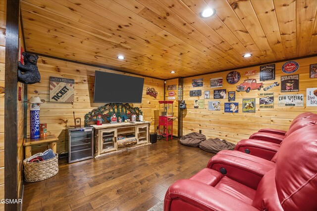 2313 Bogle Spring Loop, Sevierville, TN 37862 - living area featuring beverage cooler, wooden ceiling, hardwood / wood-style floors, wooden walls, and recessed lighting