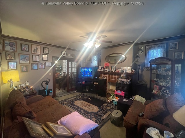 living room with ceiling fan