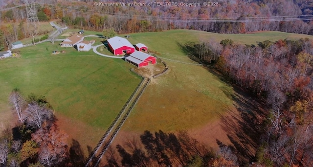 aerial view featuring a rural view