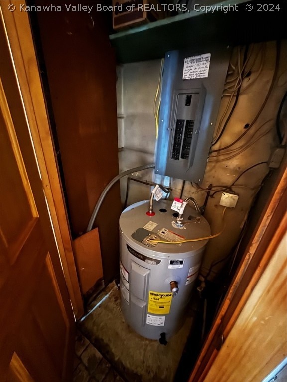 utility room with water heater and electric panel