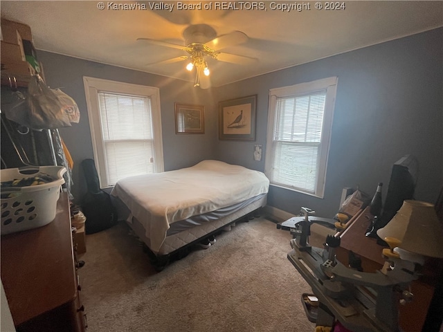 bedroom featuring carpet flooring and ceiling fan