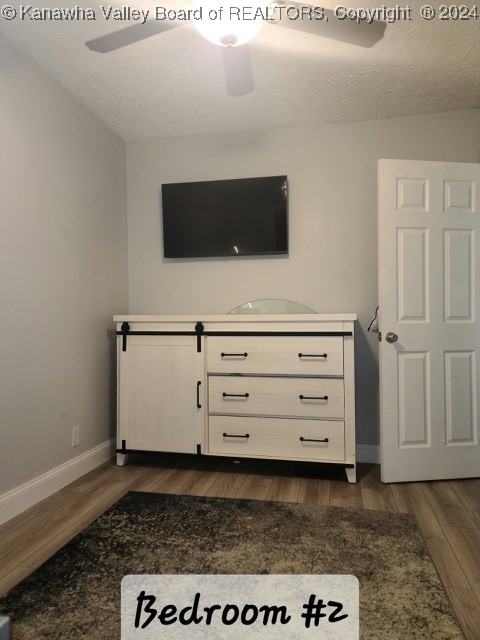 interior space with ceiling fan and dark hardwood / wood-style floors