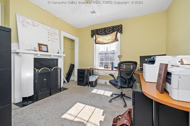 view of carpeted office space