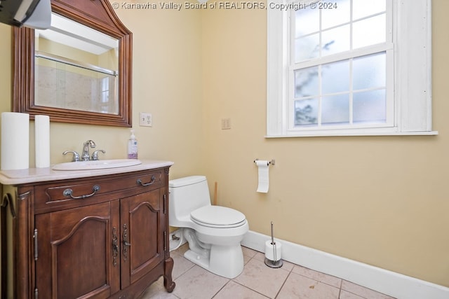 bathroom with tile patterned flooring, toilet, and vanity