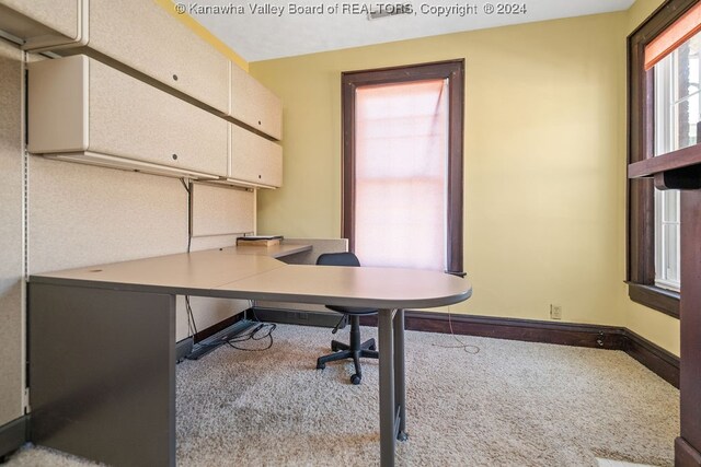 view of carpeted home office