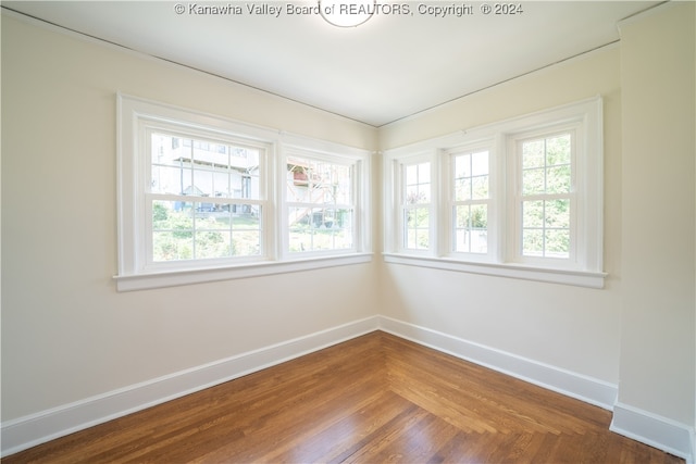 spare room with a wealth of natural light and parquet floors