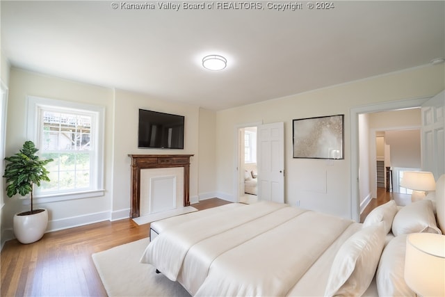 bedroom with light hardwood / wood-style flooring