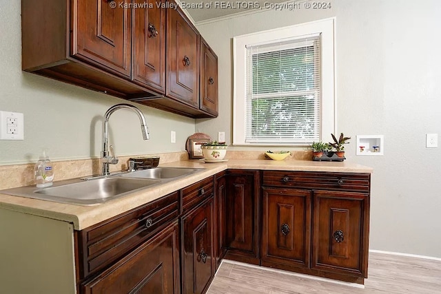 kitchen with sink and light hardwood / wood-style floors