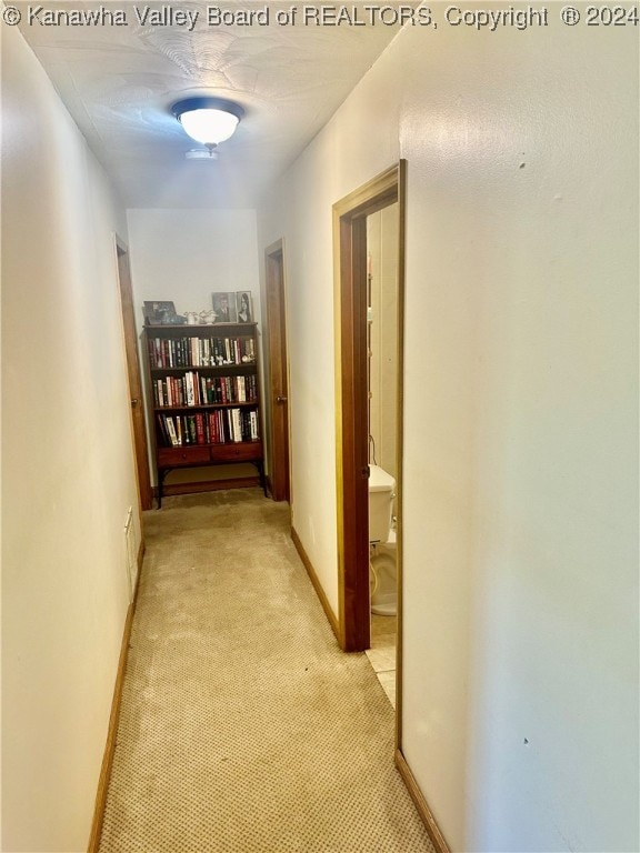 hallway with light carpet