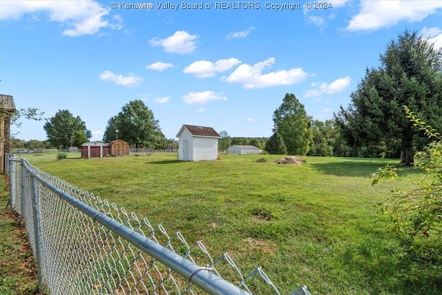 view of yard with a shed