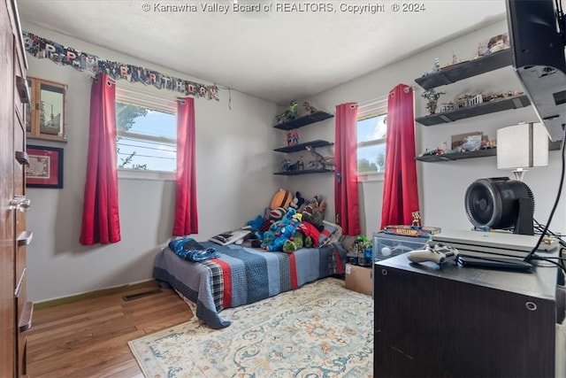 bedroom with wood-type flooring