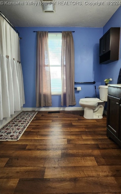 bathroom featuring vanity, toilet, and wood-type flooring