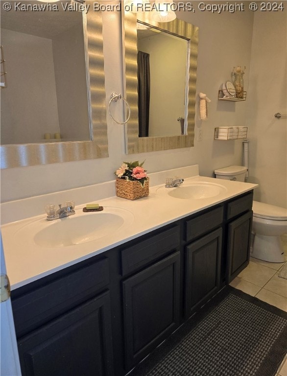 bathroom with vanity, toilet, and tile patterned floors