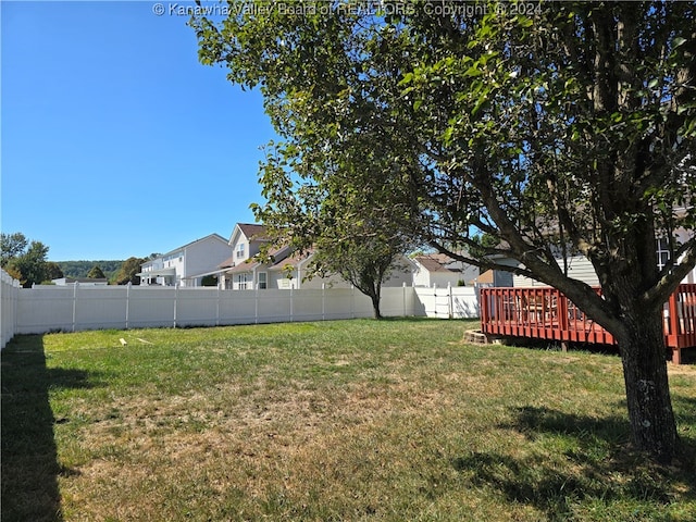 view of yard with a wooden deck