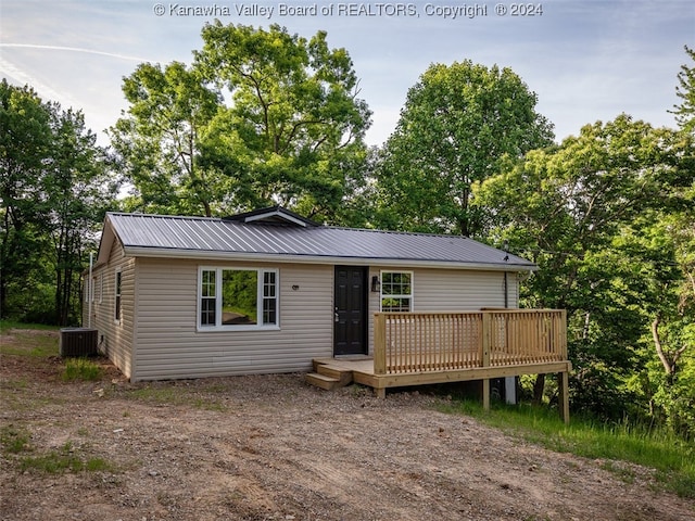 view of front of property featuring central AC unit and a deck