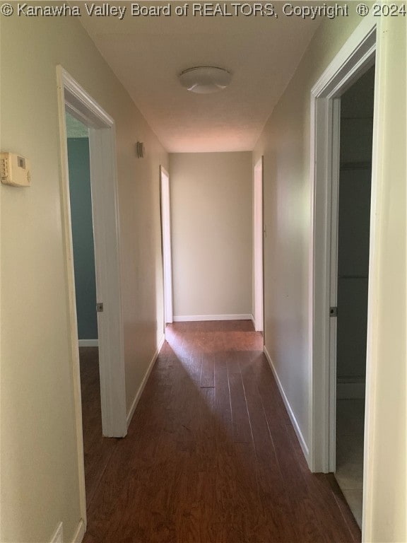 corridor with dark wood-type flooring