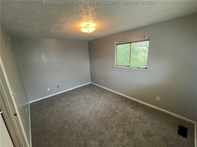 carpeted empty room featuring a textured ceiling