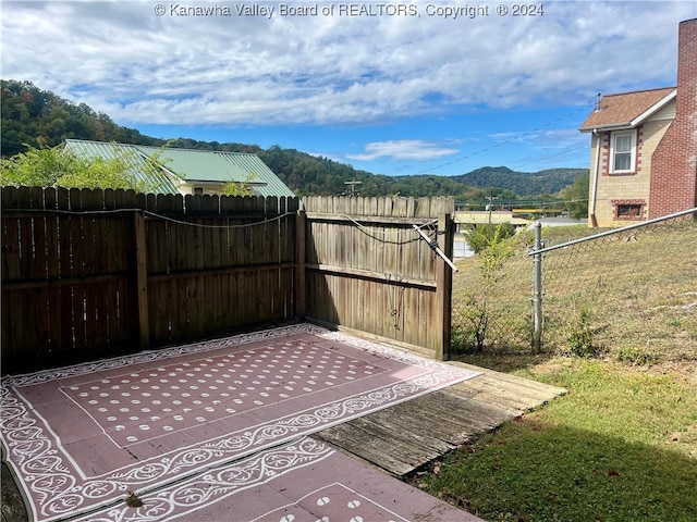 view of patio featuring a mountain view