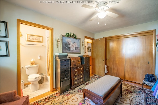 interior space with ceiling fan and light hardwood / wood-style flooring