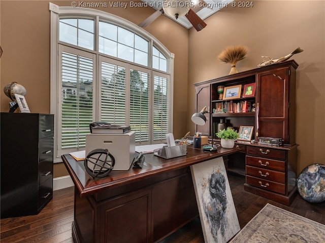 office space featuring dark hardwood / wood-style flooring