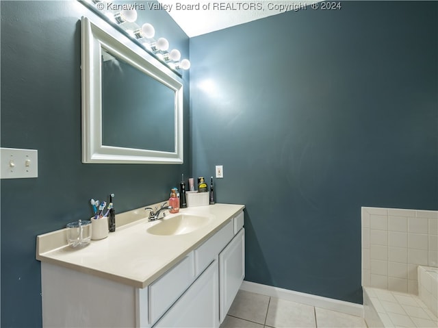 bathroom with vanity and tile patterned flooring