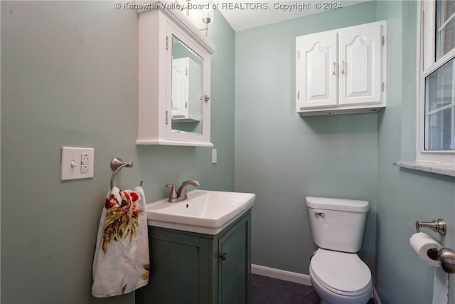 bathroom featuring vanity, toilet, and tile patterned floors