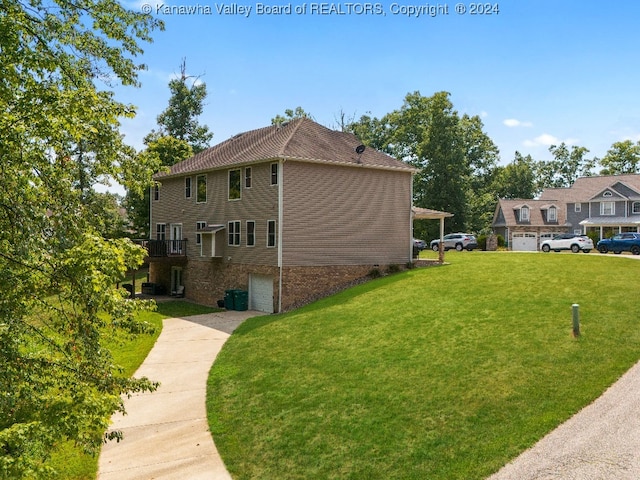 view of property exterior featuring a lawn