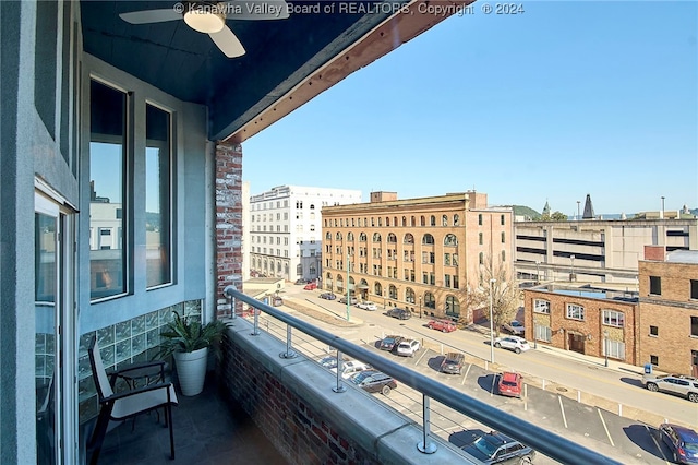 balcony with ceiling fan