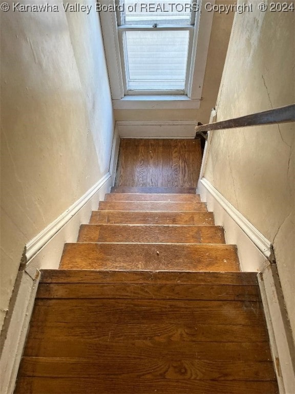 stairway featuring wood-type flooring