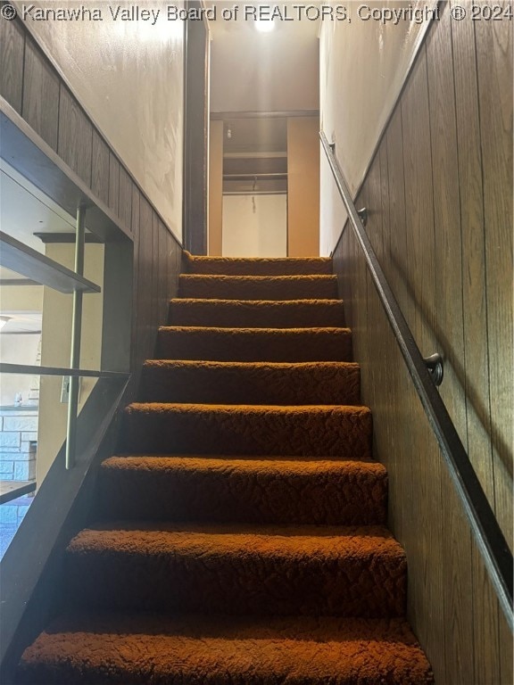 stairs with wooden walls