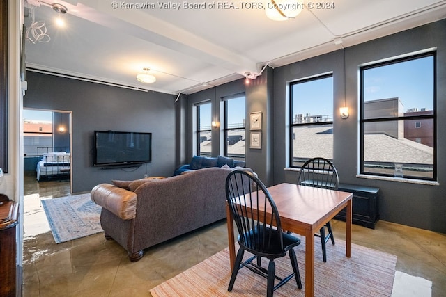 living room featuring concrete flooring