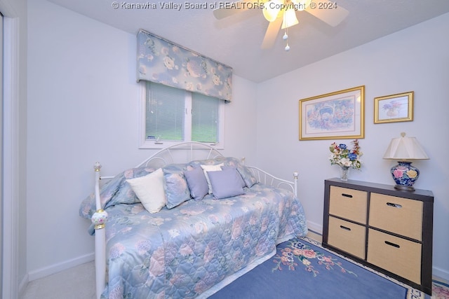 bedroom featuring carpet flooring and ceiling fan