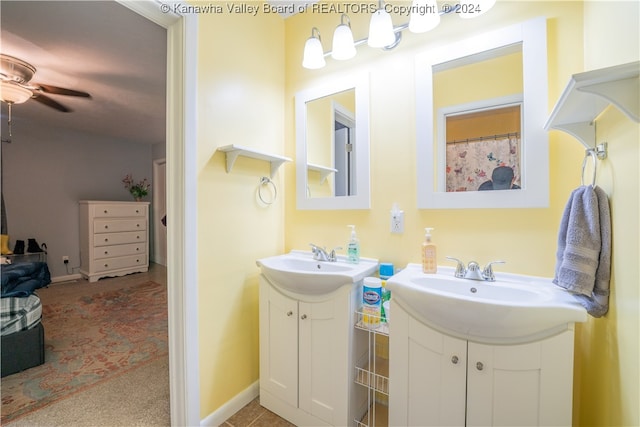 bathroom featuring vanity and ceiling fan