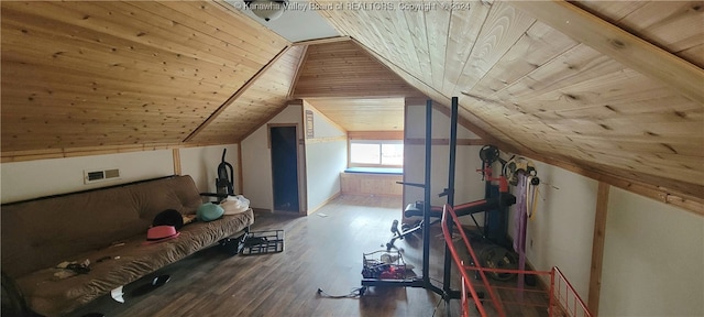 bonus room featuring wooden ceiling, wood-type flooring, and vaulted ceiling