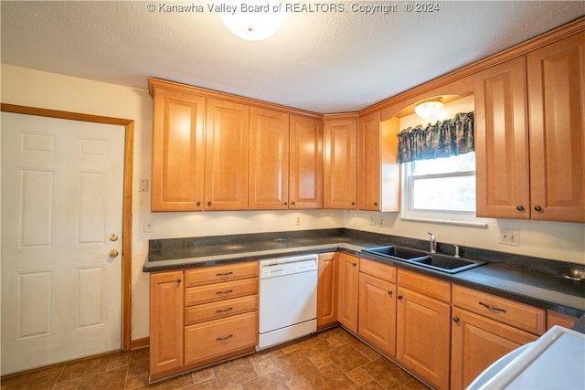 kitchen with dishwasher, sink, and a textured ceiling