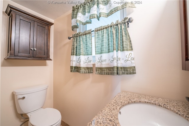 bathroom featuring toilet, sink, and a textured ceiling