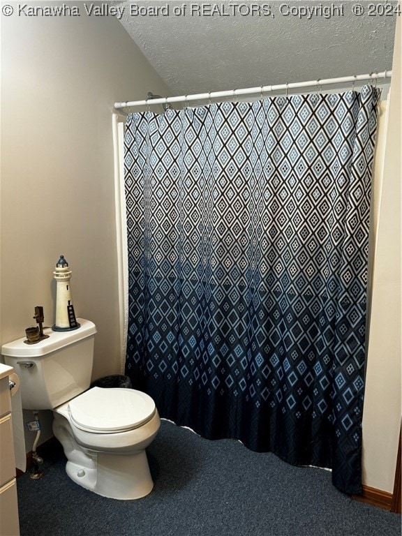 bathroom with toilet, vanity, and a textured ceiling