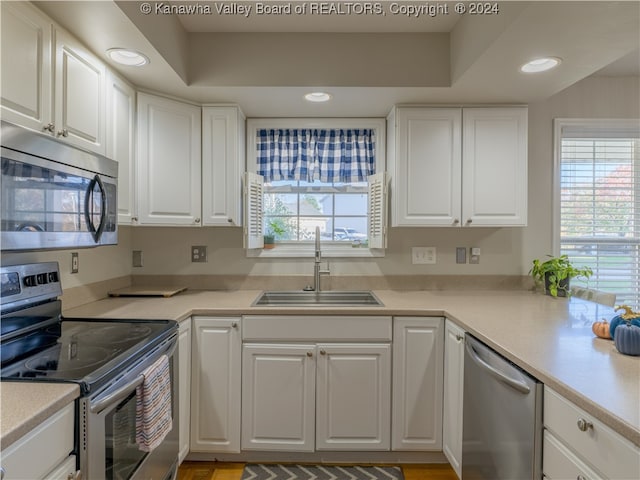 kitchen featuring plenty of natural light, white cabinetry, sink, and stainless steel appliances